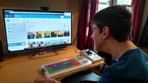 Justin looking at computer