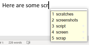 Screenshot of WordQ Word Selection panel