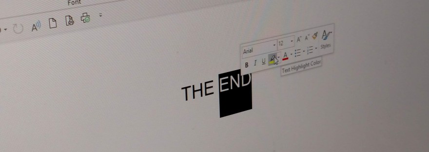 Screenshot of Word doc that says The End Page 158 of 158