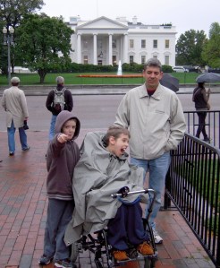 11-year old Justin with younger brother and dad, White House in background
