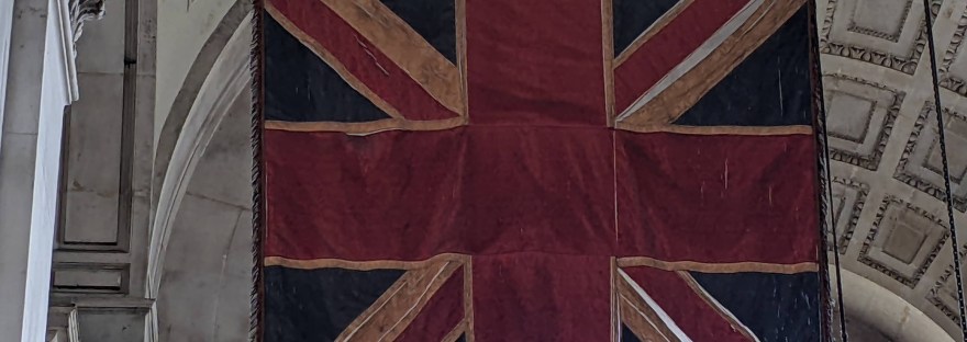 Union jack flag hanging in st Paul's cathedral